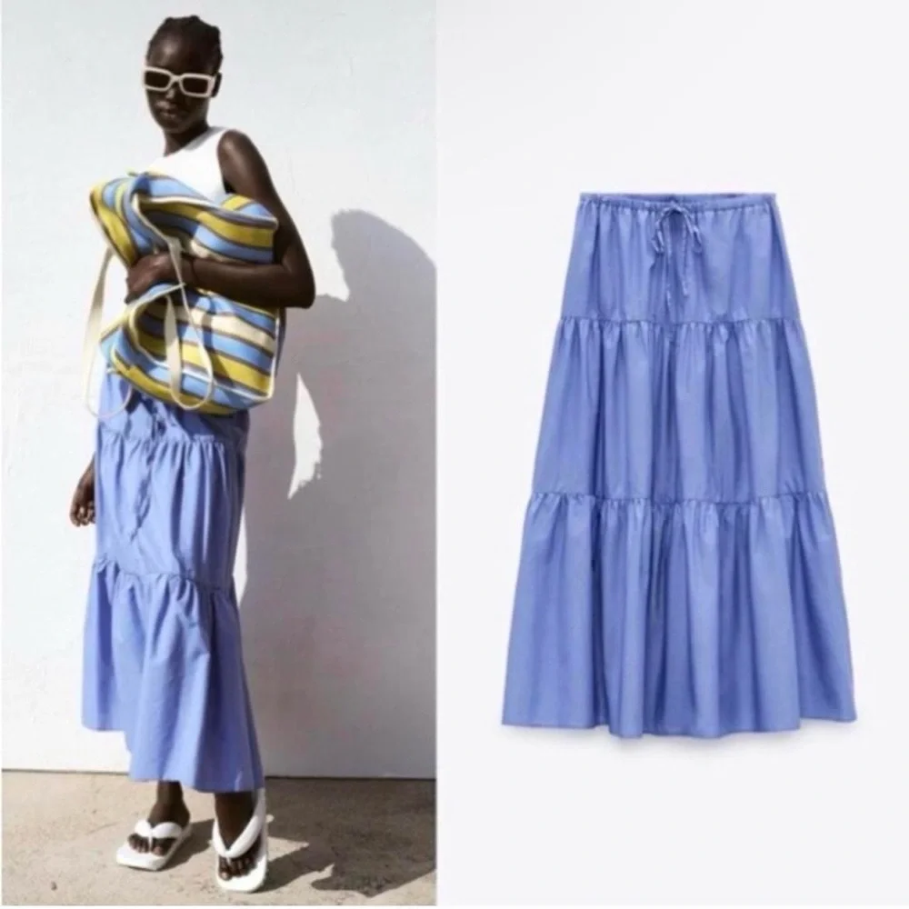 Zara Blue Tiered Midi Skirt - Picture 4 of 5